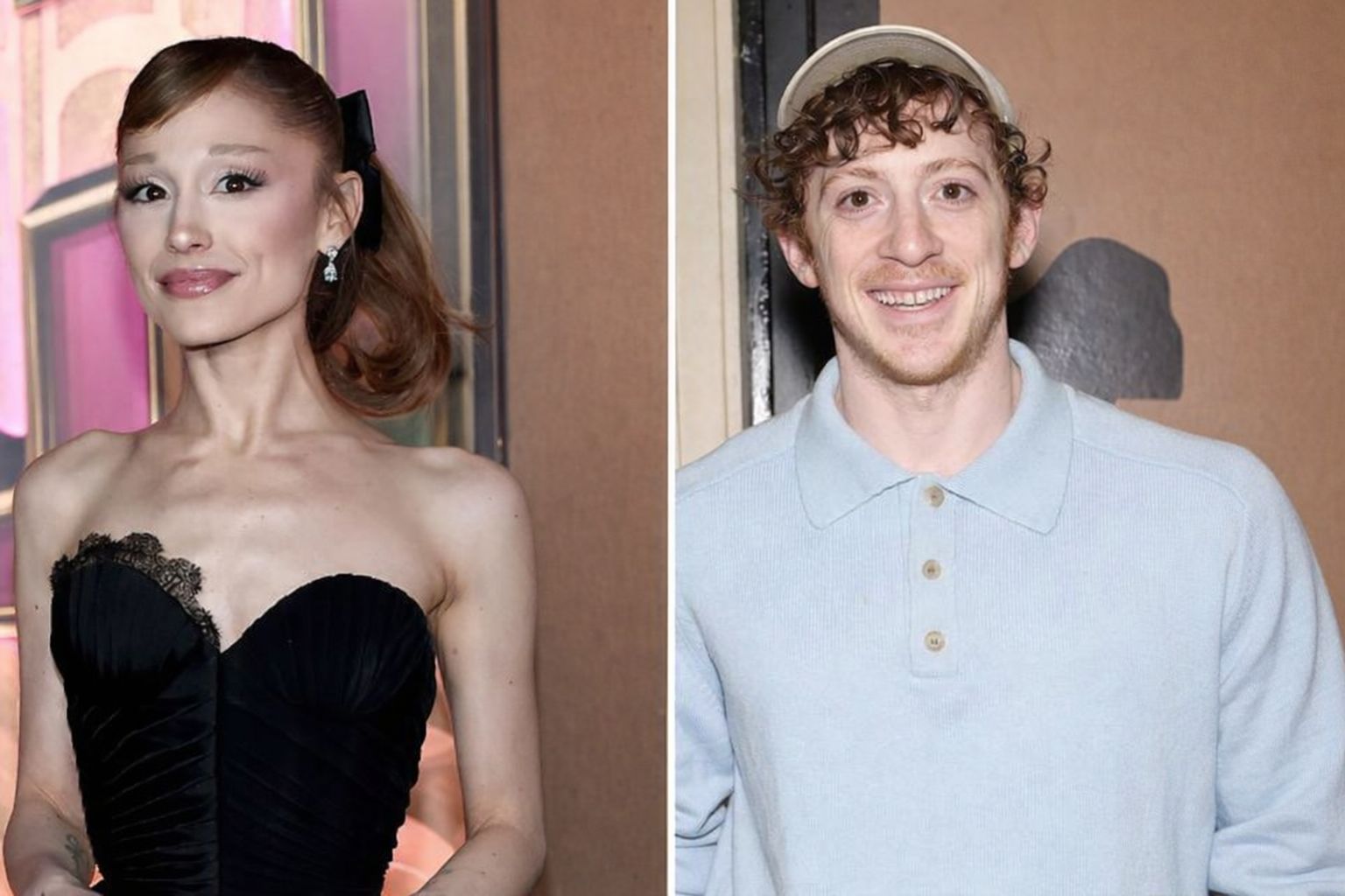 Ariana Grande och man med keps. De kan vara artister som planerar scheman.